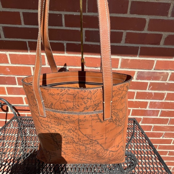 Patricia Nash Brown Leather Tote  Map Design with scarf, dust bag and wristlet - Picture 10 of 13